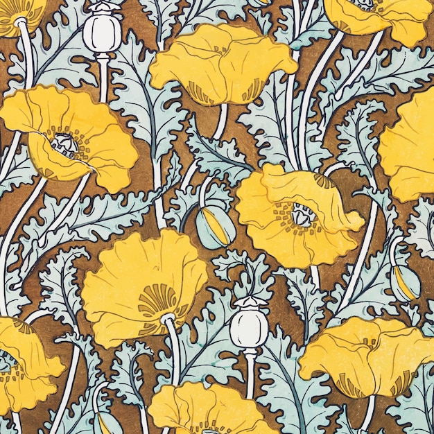 Free vector art nouveau poppy flower pattern background