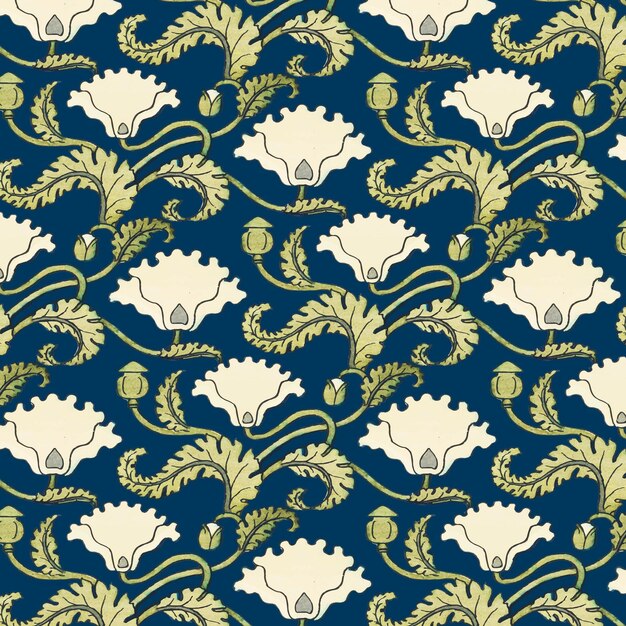아르누보 양귀비 꽃 벡터 패턴 디자인 리소스