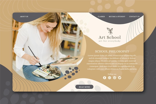 Free vector art school landing page