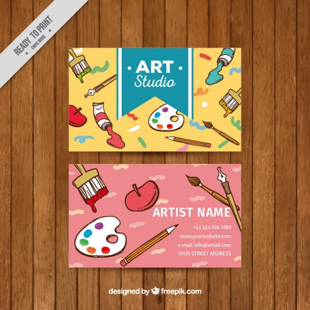 Art studio card with elements of painting