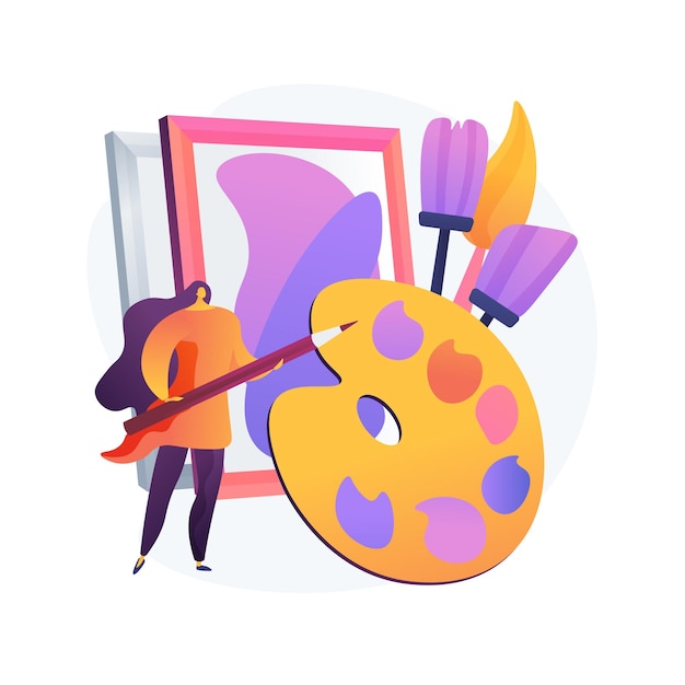 art studio class. painting lesson, teaching drawing, painters workshop. creative profession and leisure time idea. artist with brushes and palette. 