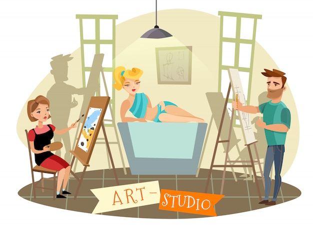 Art studio creative process  cartoon illustration