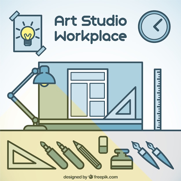 Free vector art studio in linear style