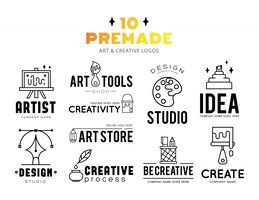 art tools and materials for painting logo design. 