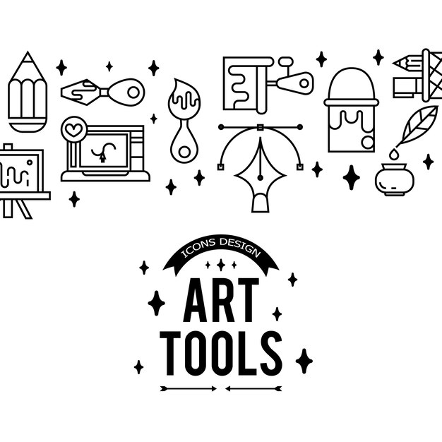Art tools and materials for painting. illustration in thin flat, linear style.