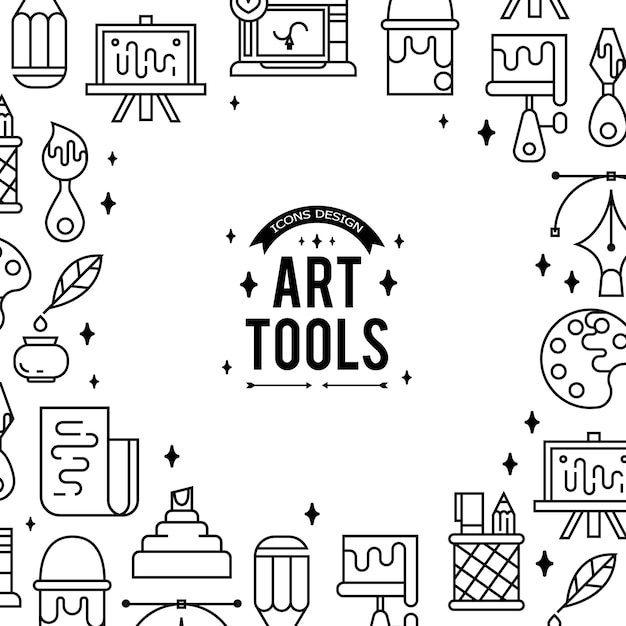 Art tools and materials for painting. 