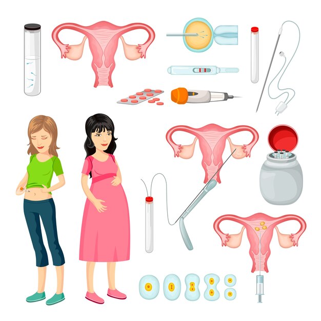 Artificial Insemination Cartoon Elements Set