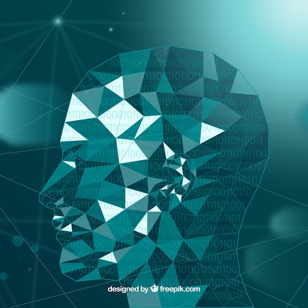 Artificial intelligence background with polygonal head