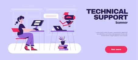 Free vector artificial intelligence chatbot technical support software flat horizontal website banner with robot answering customer questions  illustration