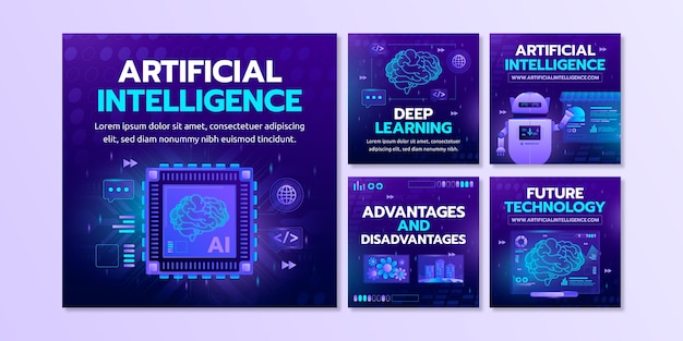 Vettore gratuito post di instagram sul concetto di intelligenza artificiale