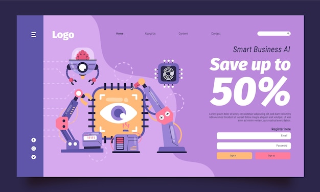 Free vector artificial intelligence concept landing page