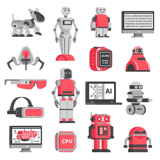 Artificial intelligence decorative icons set