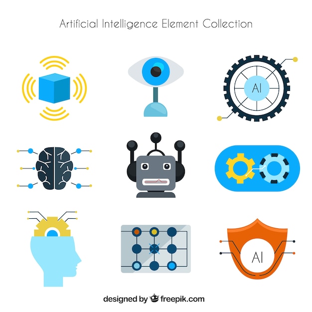 Artificial intelligence elements collection in flat style