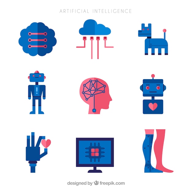 Vettore gratuito raccolta di elementi di intelligenza artificiale in stile piatto