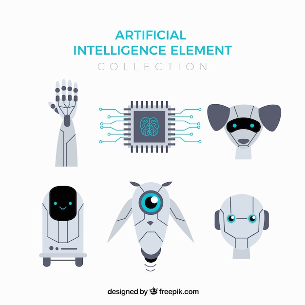 Artificial intelligence elements collection in flat style