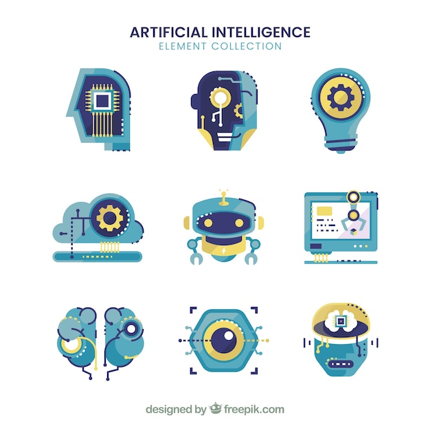 Artificial intelligence elements collection in flat style