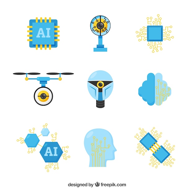 Artificial intelligence elements collection in flat style