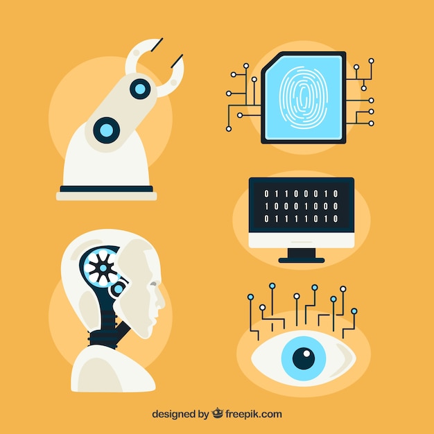 Raccolta di elementi di intelligenza artificiale in stile piatto