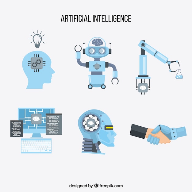 Бесплатное векторное изображение Коллекция элементов искусственного интеллекта в плоском стиле