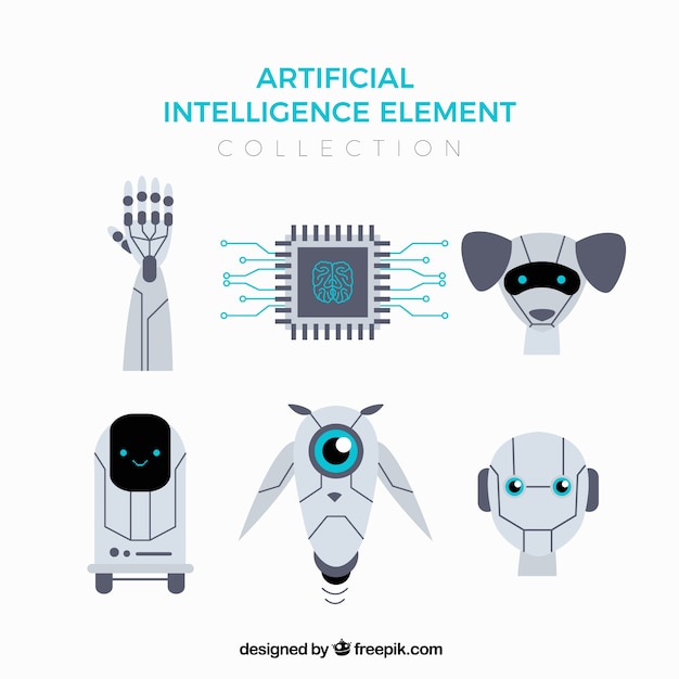 Бесплатное векторное изображение Коллекция элементов искусственного интеллекта в плоском стиле