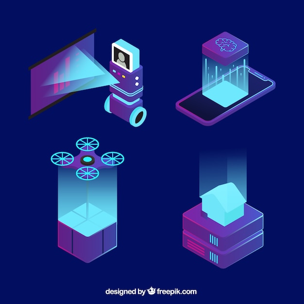 Free vector artificial intelligence elements collection in isometric style