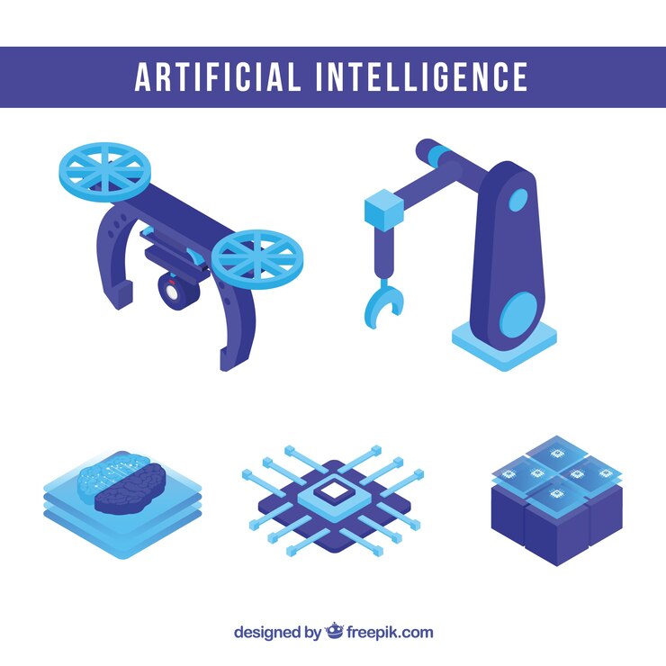 Free Vector artificial intelligence elements collection in isometric style