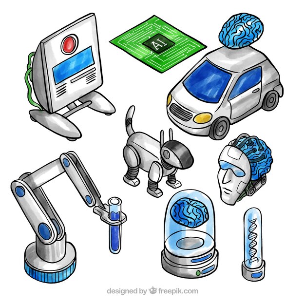 Artificial intelligence elements collection in isometric style