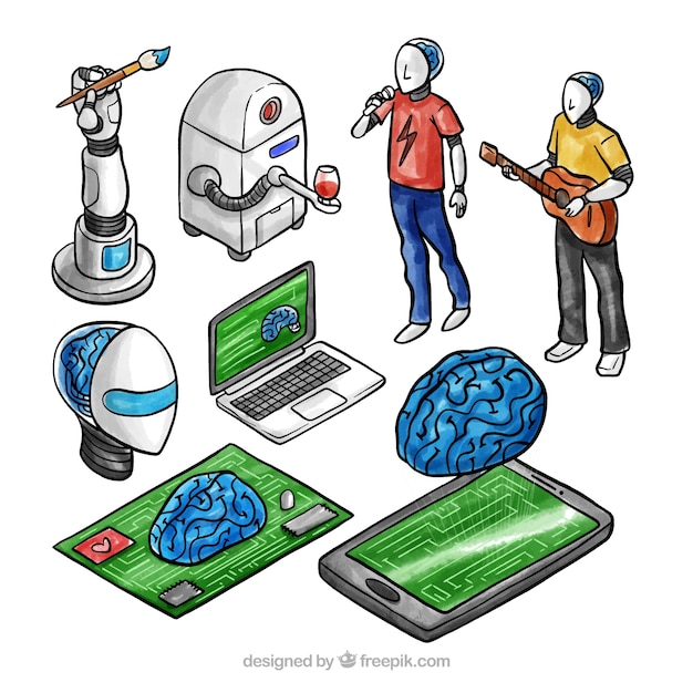 Artificial intelligence elements collection in isometric style