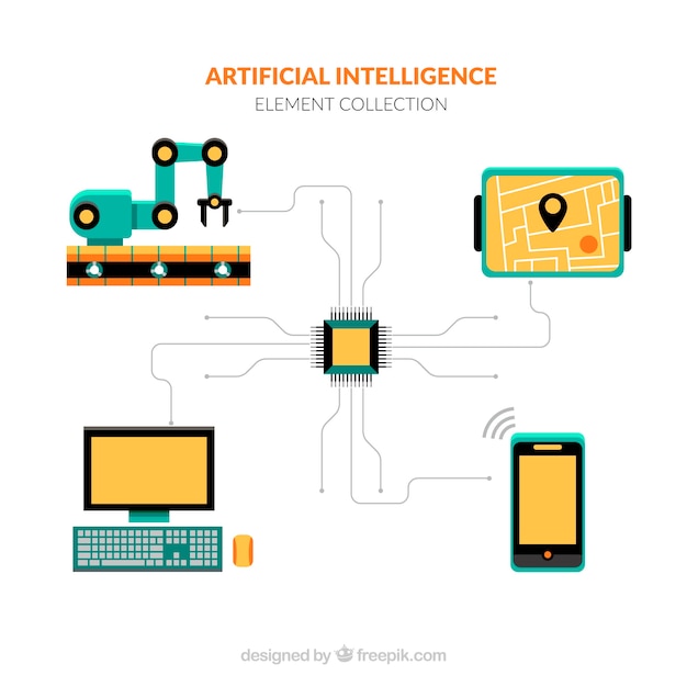 Бесплатное векторное изображение Коллекция элементов искусственного интеллекта