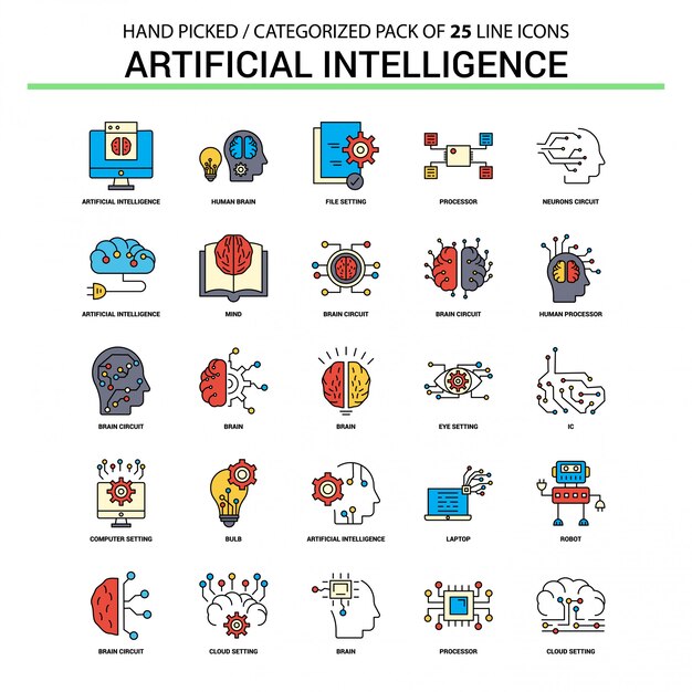 Набор иконок для искусственного интеллекта - Концепция иконок для бизнес-концепций