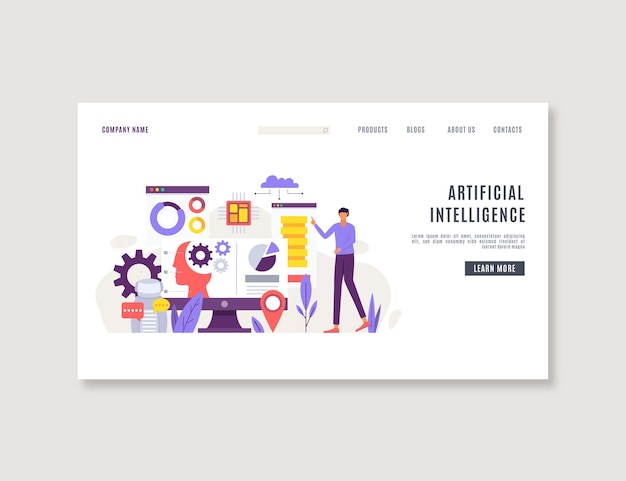 Artificial intelligence landing page design template