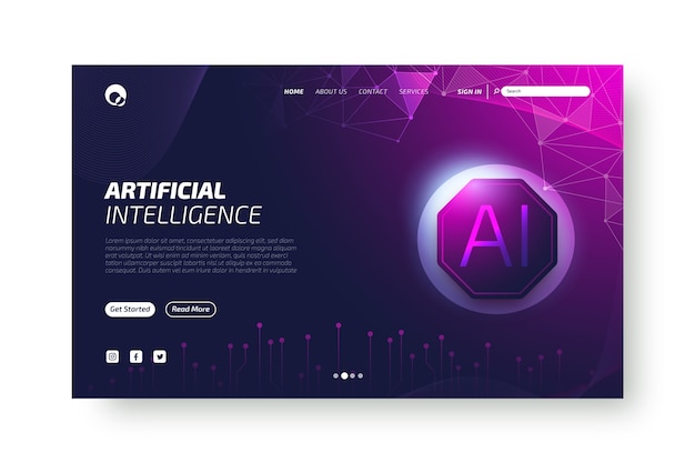 Vettore gratuito modello di landing page di intelligenza artificiale