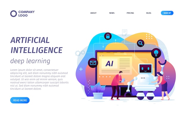 Free vector artificial intelligence landing page template