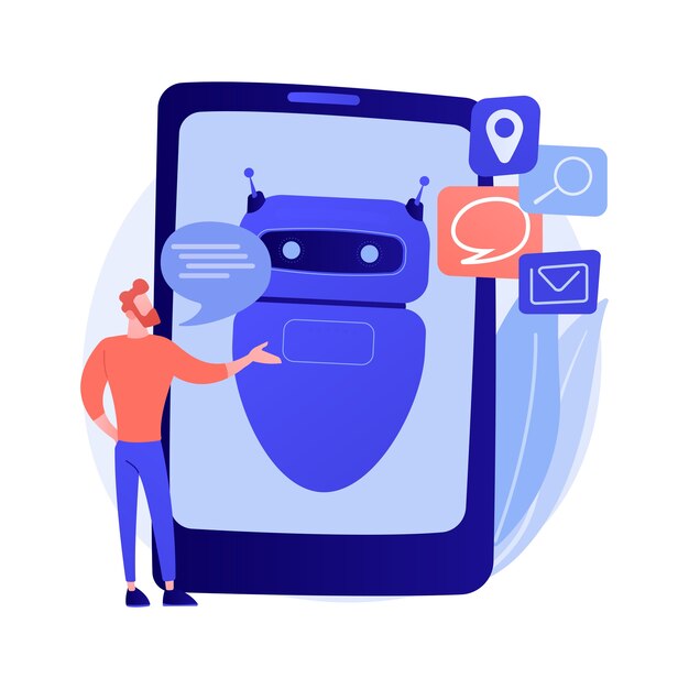 Artificial neural network training. Algorithm processing. Speech recognition, identity verification, information handling. Humanoid cyborg. Vector isolated concept metaphor illustration.