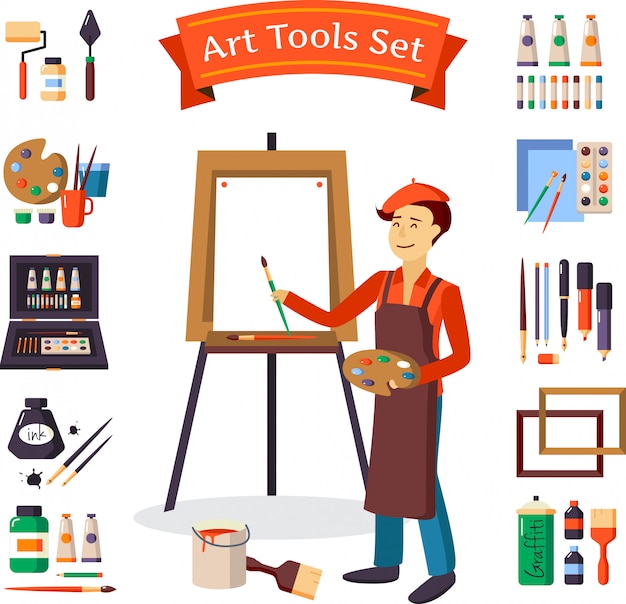 Artist And Art Tools Set