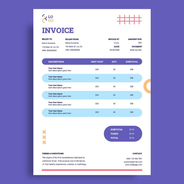 Artist invoice template design