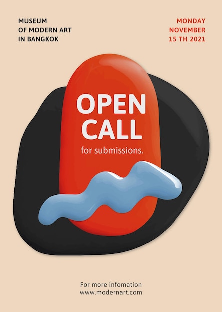 Vettore gratuito manifesto dell'annuncio astratto della pittura di colore di vettore del modello di chiamata aperta dell'artista