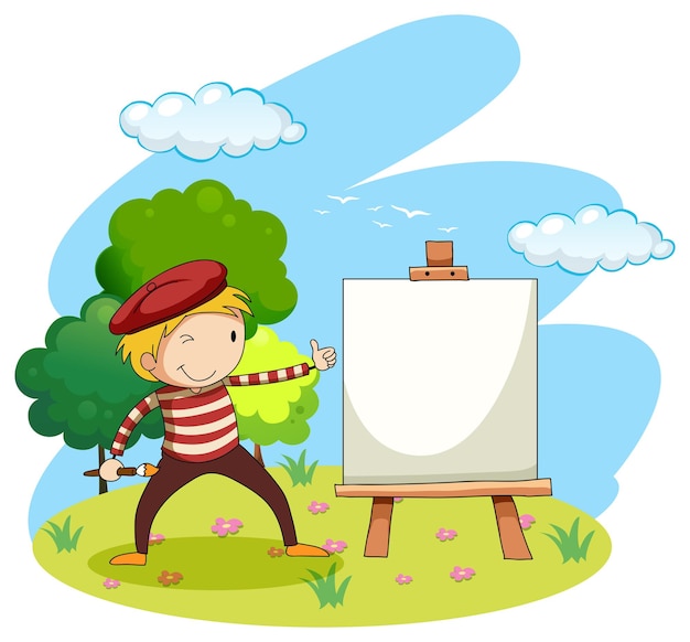 Artist painting on canvas