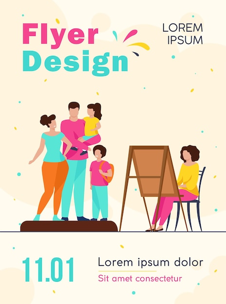 Free vector artist painting family portrait flyer template