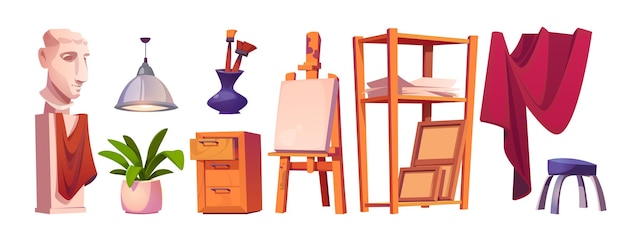 Free vector artist or sculptor workshop design elements set