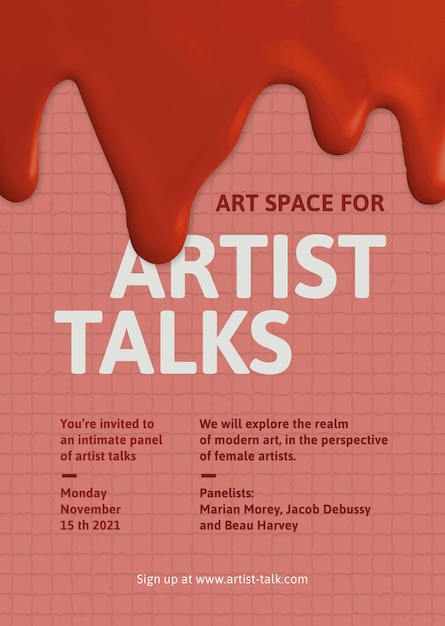 Artist talks template vector creative paint dripping ad poster