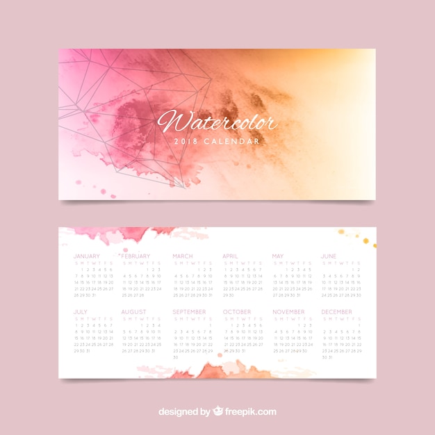 Free vector artistic 2018 watercolor calendar