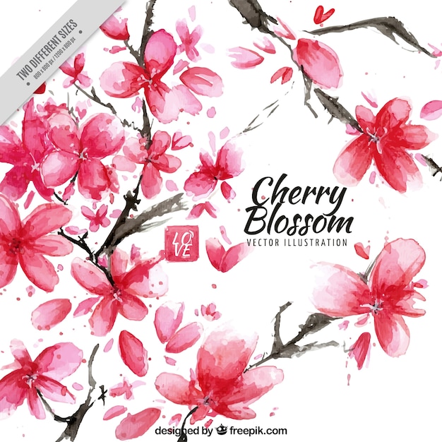 Artistic background of watercolor cherry blossoms