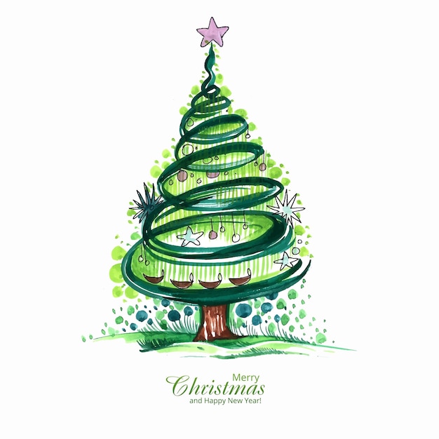 Artistic christmas line tree card design