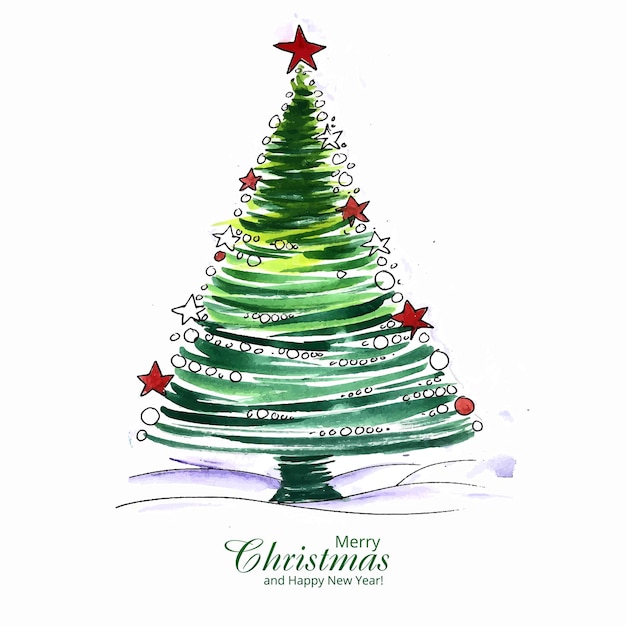 Artistic christmas line tree greeting card design