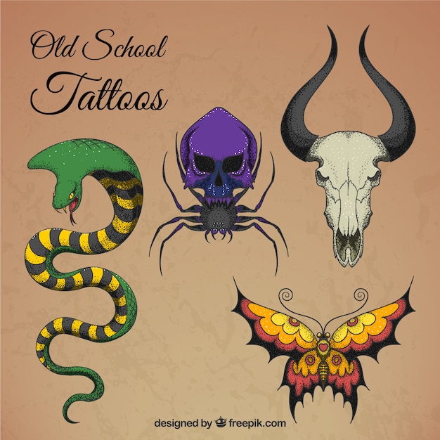 Бесплатное векторное изображение Художественный набор цветной татуировки