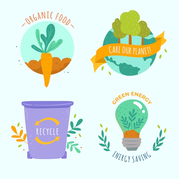 Free vector artistic draw of ecology badge collection