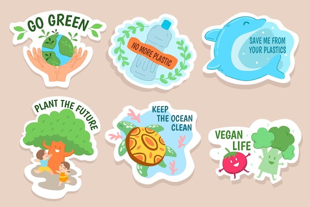 Free vector artistic drawing of ecology badge collection