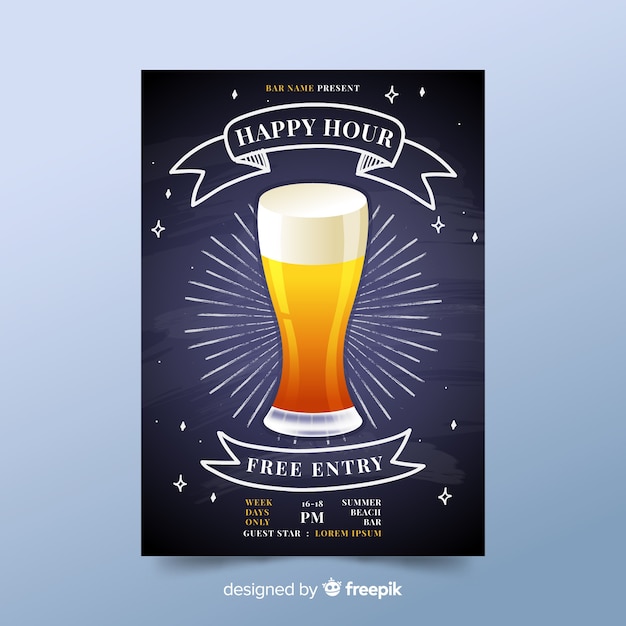 Free vector artistic happy hour poster design