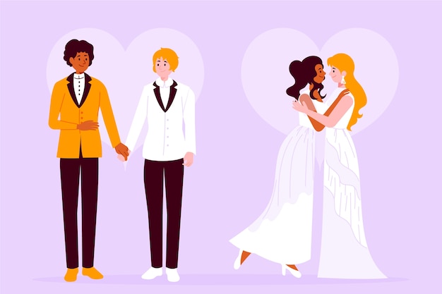 Free vector artistic illustration with wedding couples